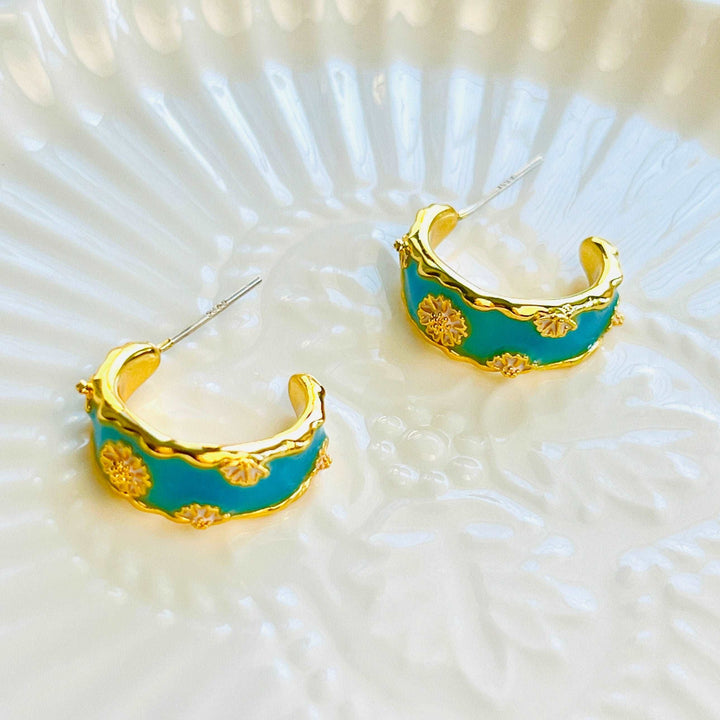 Mint Blue Daisy Hoop Earrings