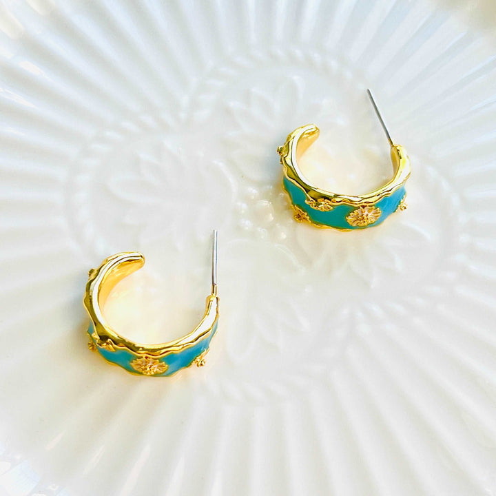 Mint Blue Daisy Hoop Earrings