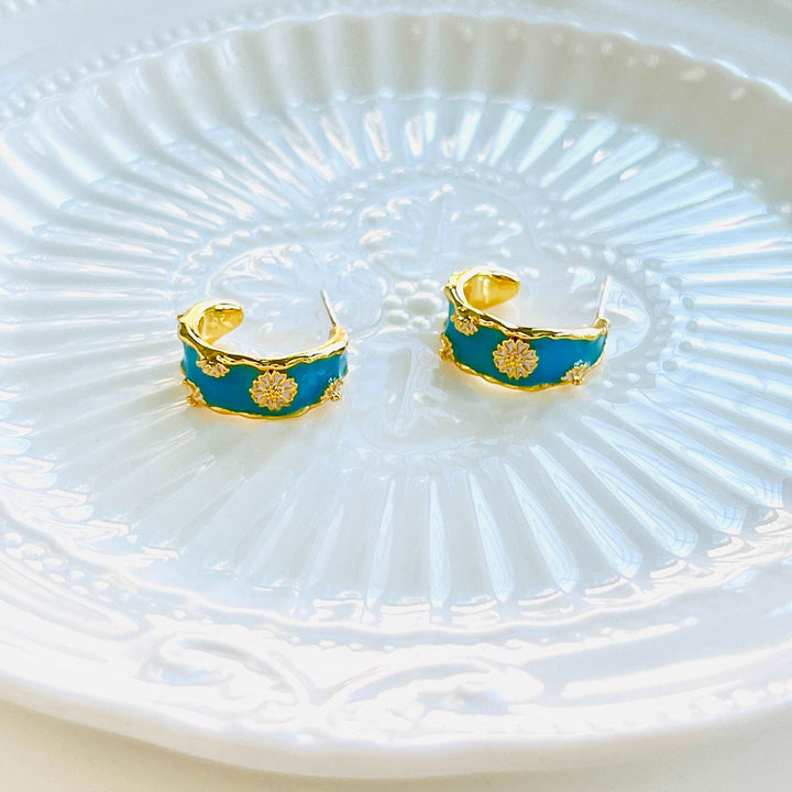 Mint Blue Daisy Hoop Earrings
