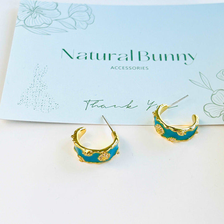 Mint Blue Daisy Hoop Earrings