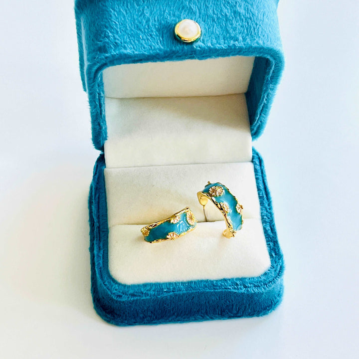 Mint Blue Daisy Hoop Earrings
