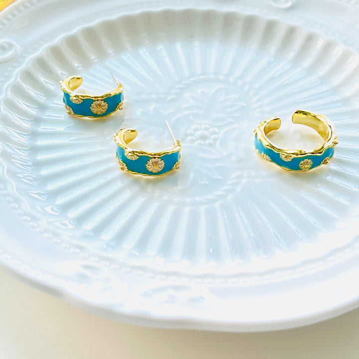 Mint Blue Daisy Hoop Earrings