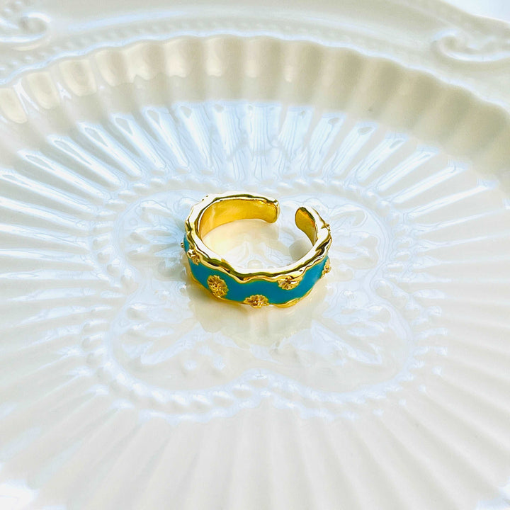 Mint Blue Daisy Open Ring