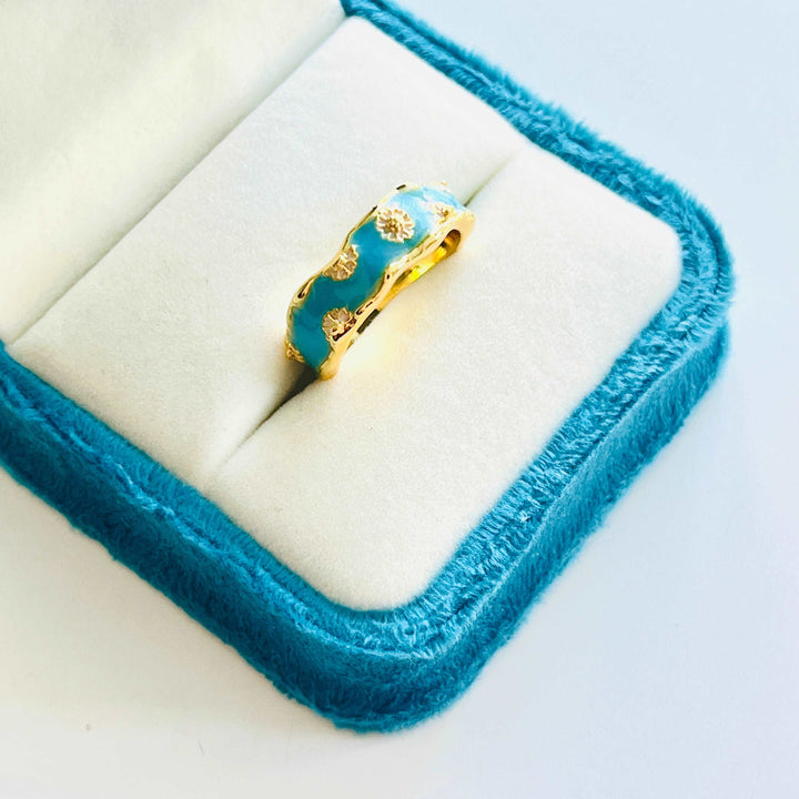 Mint Blue Daisy Open Ring
