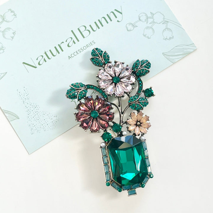 Monet's Garden Crystal Vase Brooch – Natural Bunny Accessories