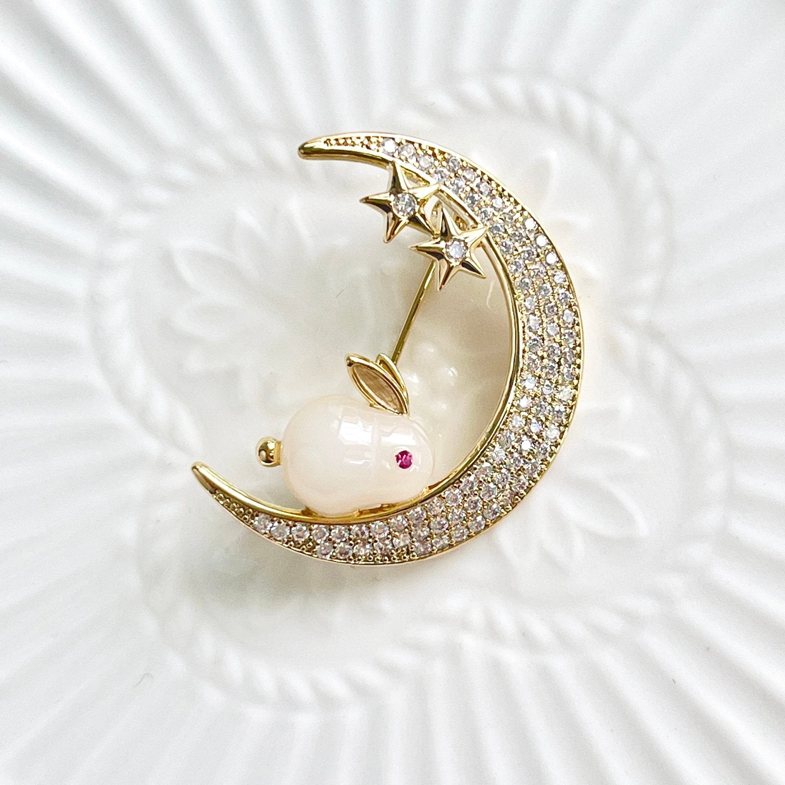 Moon Star Bunny Brooch | Moon Rabbit Brooch – Natural Bunny Accessories