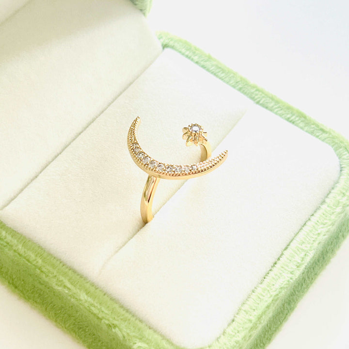 Moon and Star Open Ring