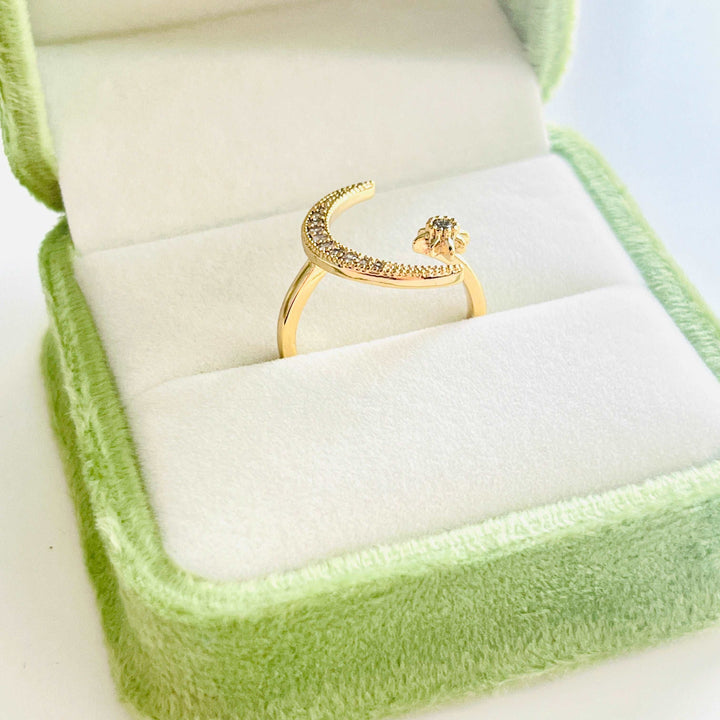 Moon and Star Open Ring