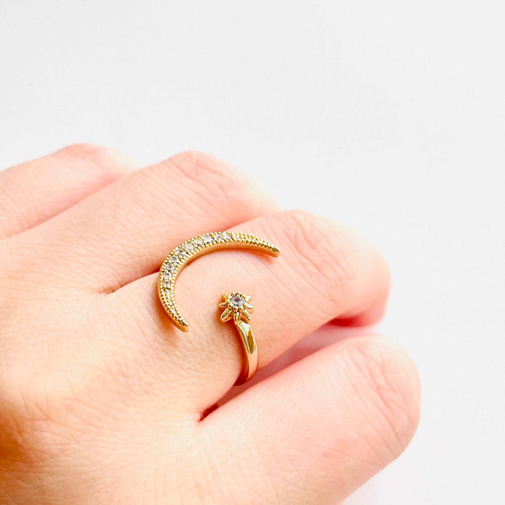Moon and Star Open Ring