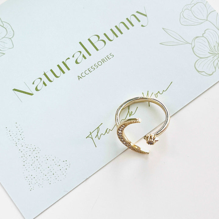 Moon and Star Open Ring