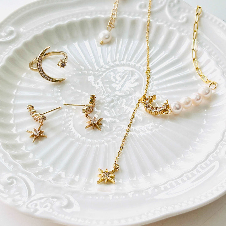 Moon and Star Open Ring
