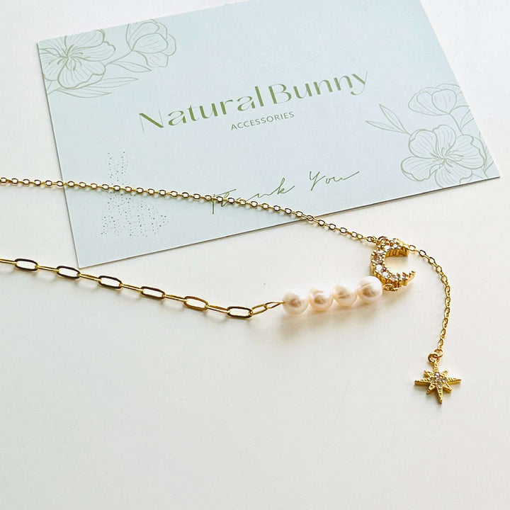 Moon and Star Pearl Necklace