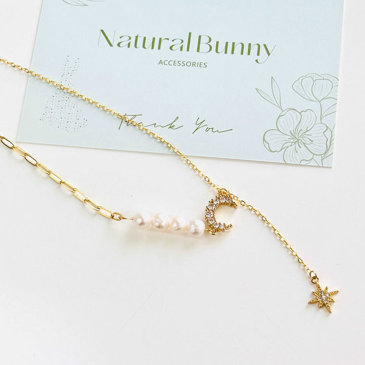 Moon and Star Pearl Necklace
