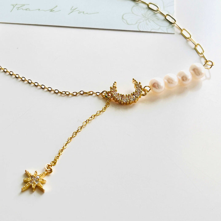 Moon and Star Pearl Necklace