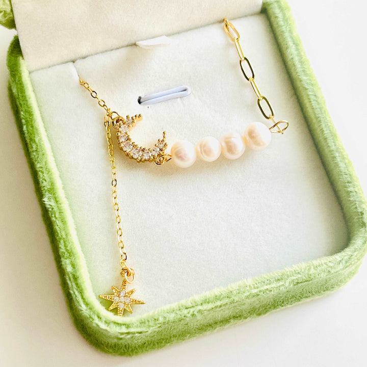 Moon and Star Pearl Necklace