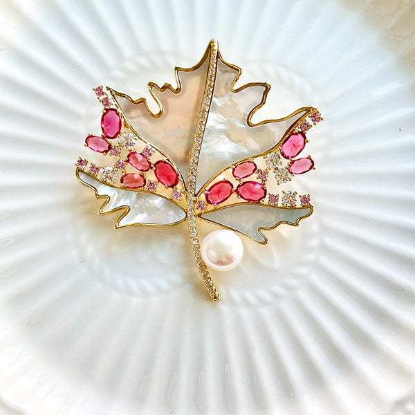 Mother Of Pearl Maple Brooch