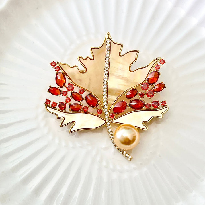 Mother Of Pearl Maple Brooch | Autumn Jewelry – Natural Bunny Accessories