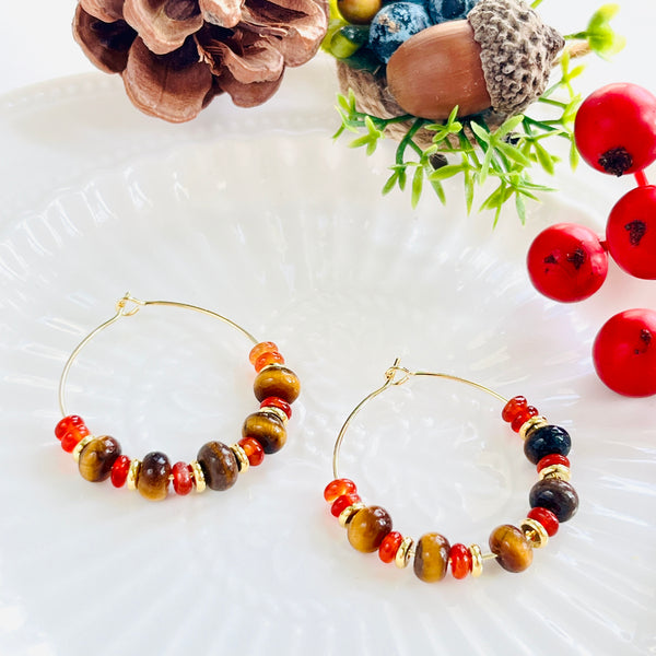 Mulled Wine Tigers Eye Hook Earrings