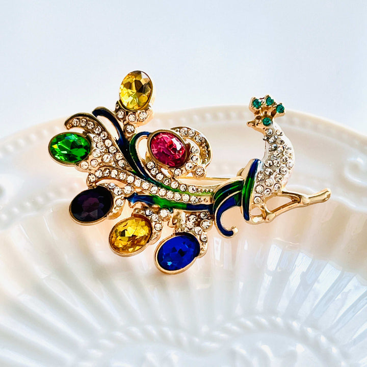 Multicolored Peacock Brooch