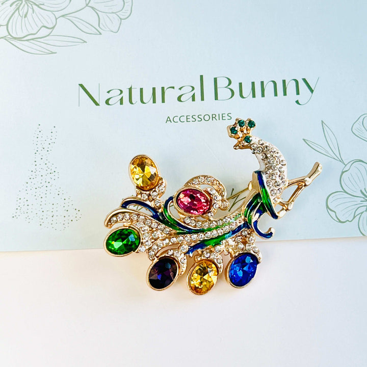 Multicolored Peacock Brooch
