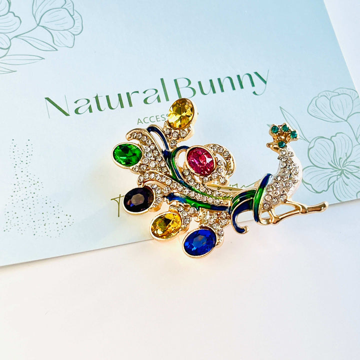 Multicolored Peacock Brooch