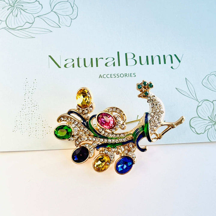 Multicolored Peacock Brooch