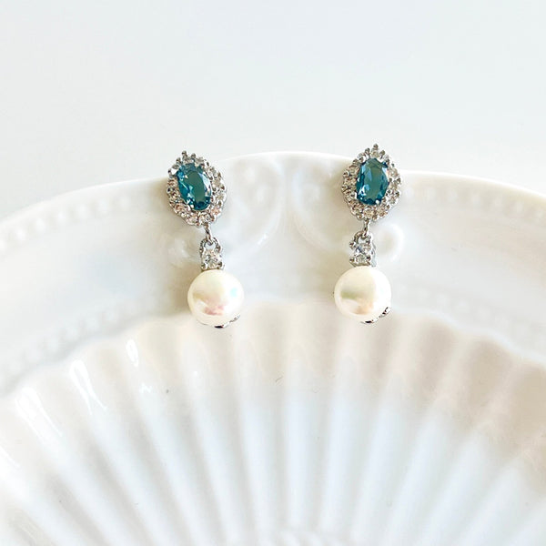 Ocean Blue Freshwater Pearl Drop Earrings - Natural Bunny Accessories