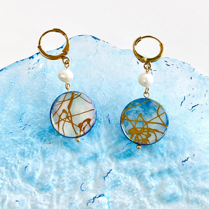 Ocean Blue Shell Pearl Earrings/Bracelet/Necklace Set - Natural Bunny Accessories