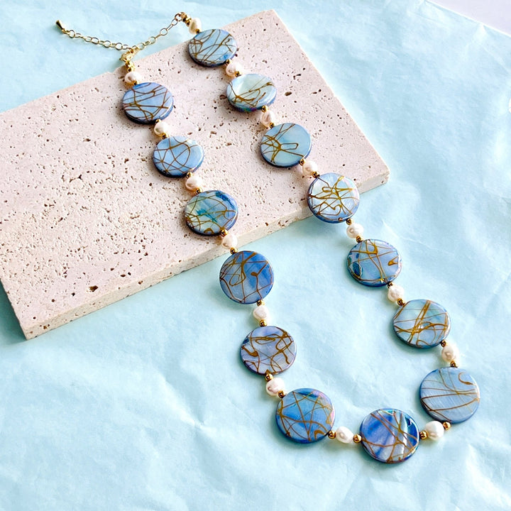 Ocean Blue Shell Pearl Earrings/Bracelet/Necklace Set - Natural Bunny Accessories