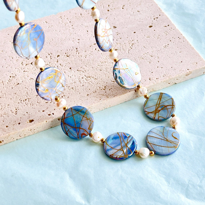 Ocean Blue Shell Pearl Earrings/Bracelet/Necklace Set - Natural Bunny Accessories