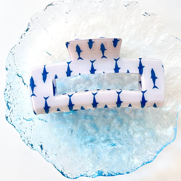 Ocean Dolphin Print Rectangle Hair Claw Clip - Natural Bunny Accessories