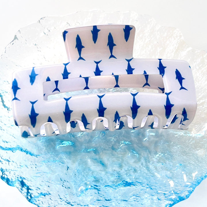 Ocean Dolphin Print Rectangle Hair Claw Clip - Natural Bunny Accessories