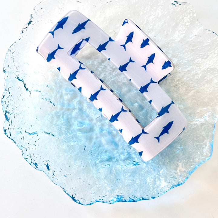 Ocean Dolphin Print Rectangle Hair Claw Clip - Natural Bunny Accessories