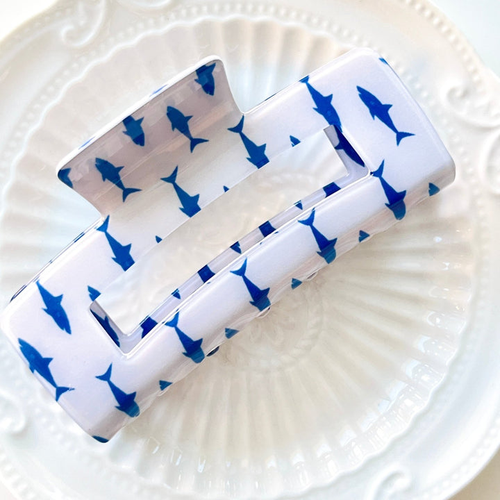 Ocean Dolphin Print Rectangle Hair Claw Clip - Natural Bunny Accessories