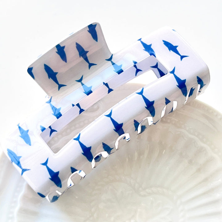 Ocean Dolphin Print Rectangle Hair Claw Clip - Natural Bunny Accessories