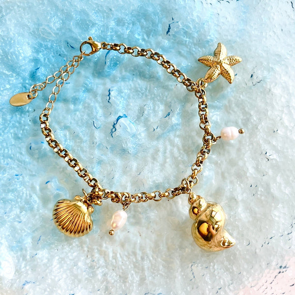 Ocean Seashell Pearl Charm Bracelet | Anklet - Natural Bunny Accessories