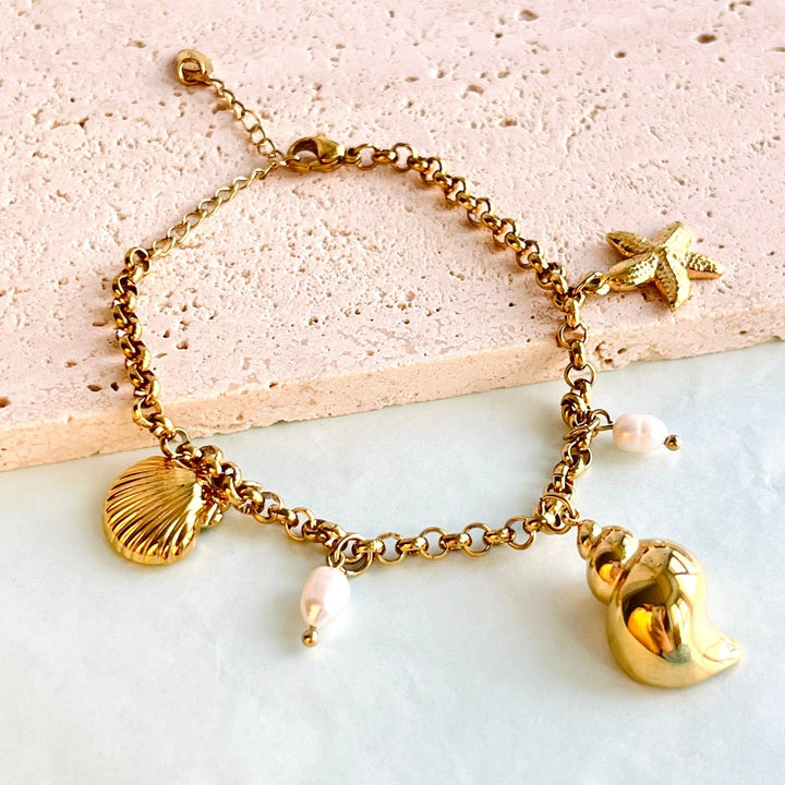 Ocean Seashell Pearl Charm Bracelet | Anklet - Natural Bunny Accessories