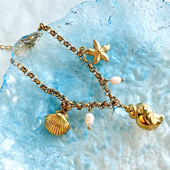 Ocean Seashell Pearl Charm Bracelet | Anklet - Natural Bunny Accessories