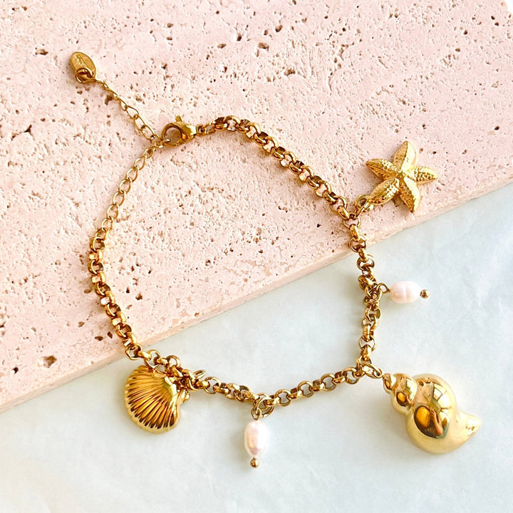 Ocean Seashell Pearl Charm Bracelet | Anklet - Natural Bunny Accessories