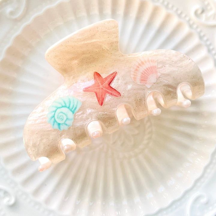 Ocean Shell & Starfish Print Hair Claw - Natural Bunny Accessories