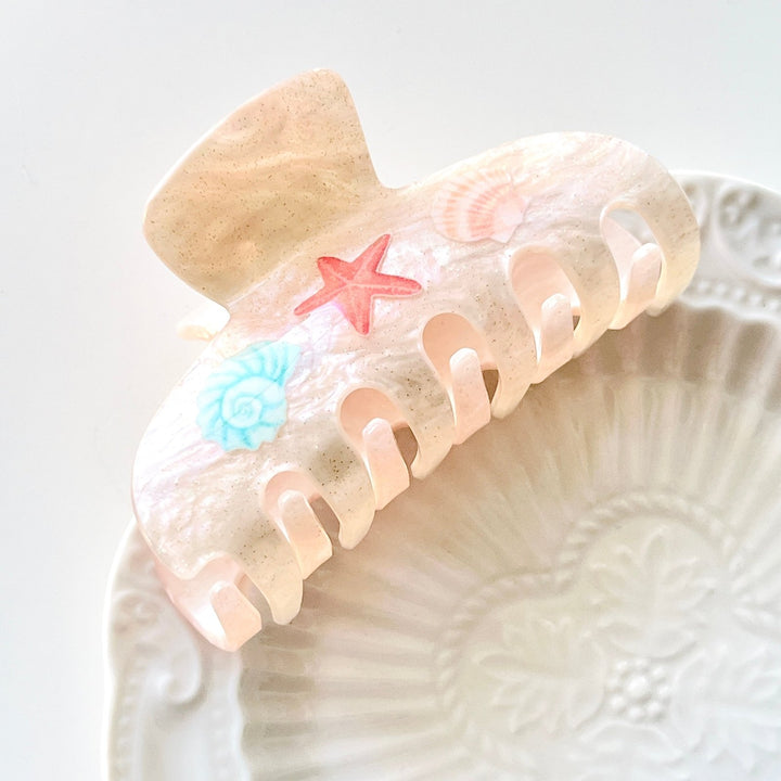 Ocean Shell & Starfish Print Hair Claw - Natural Bunny Accessories