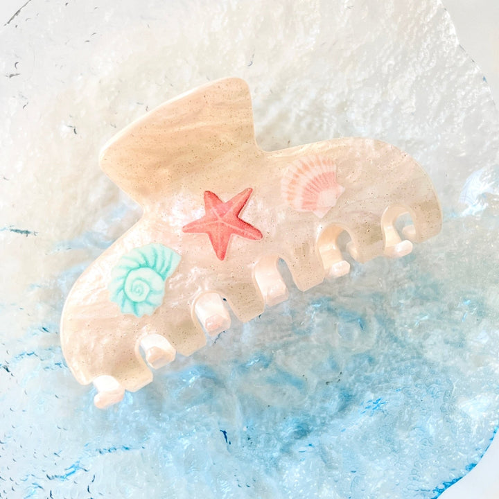 Ocean Shell & Starfish Print Hair Claw - Natural Bunny Accessories