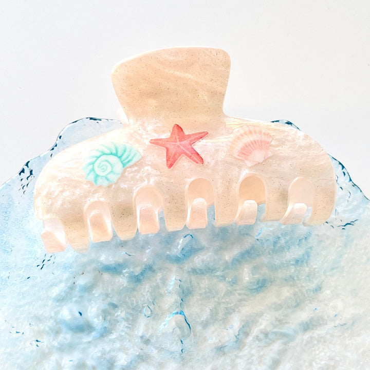 Ocean Shell & Starfish Print Hair Claw - Natural Bunny Accessories