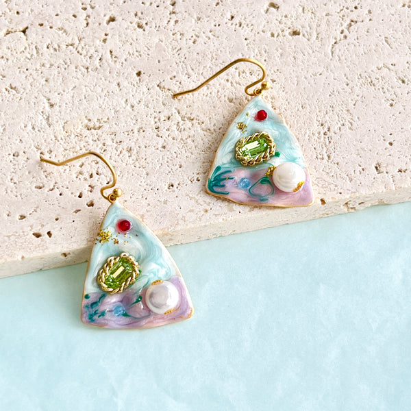 Oil Painting Triangular Dangle Earrings