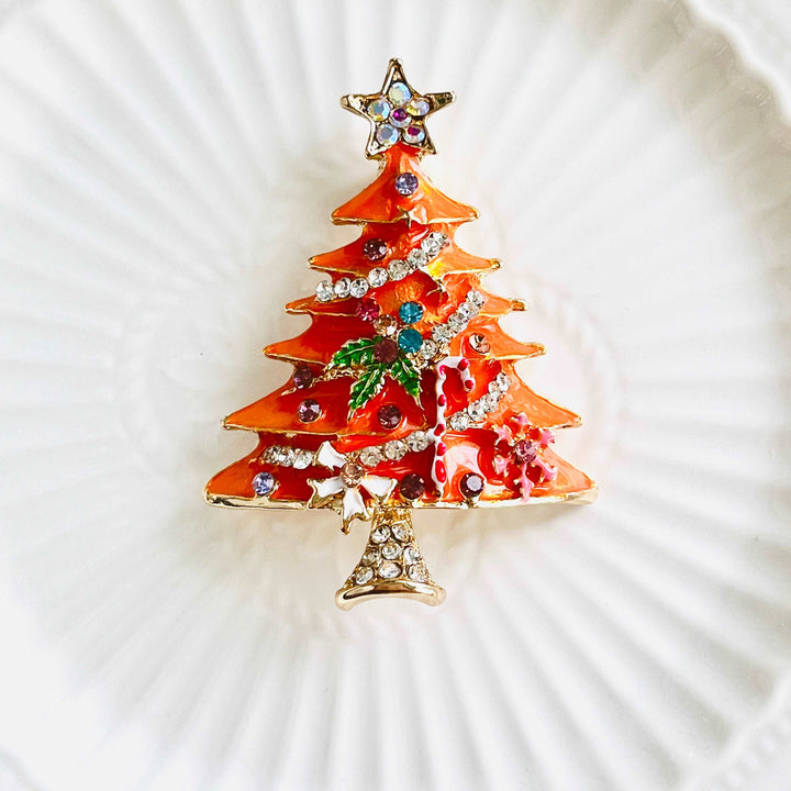 Orange Christmas Tree Brooch