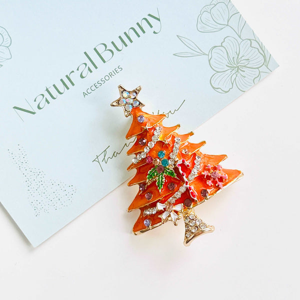 Orange Christmas Tree Brooch
