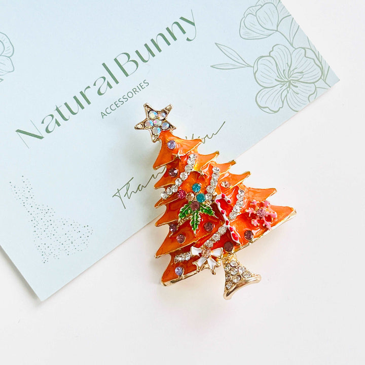 Orange Christmas Tree Brooch