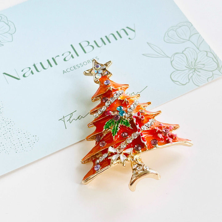 Orange Christmas Tree Brooch