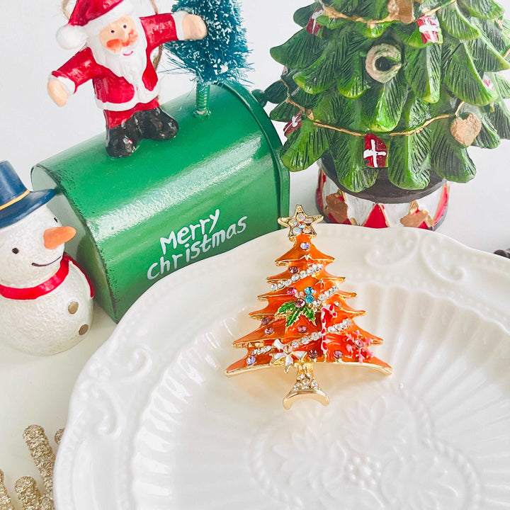 Orange Christmas Tree Brooch