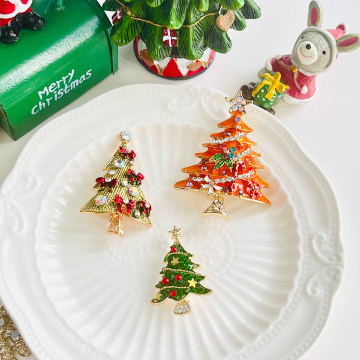 Orange Christmas Tree Brooch